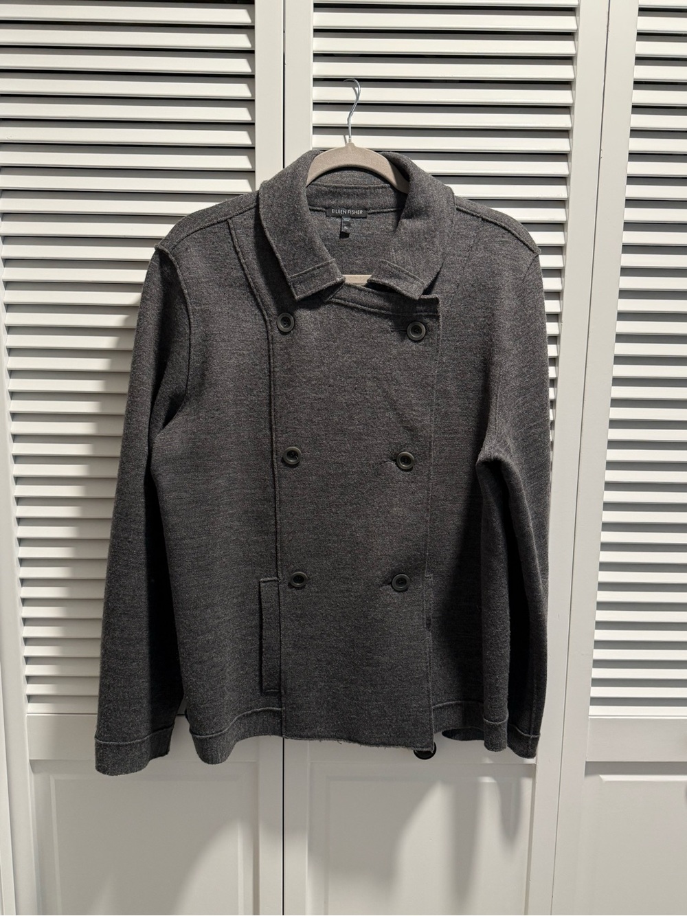 Eileen Fisher Charcoal Double-Breasted Wool Jacket